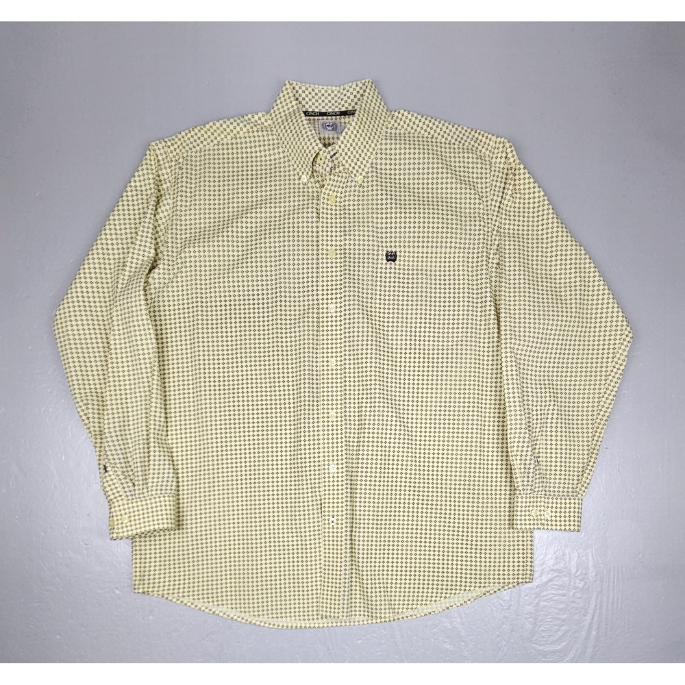 Cinch‎ Button Down Shirt Mens Large Yellow Abstract Casual Western Wear L/S